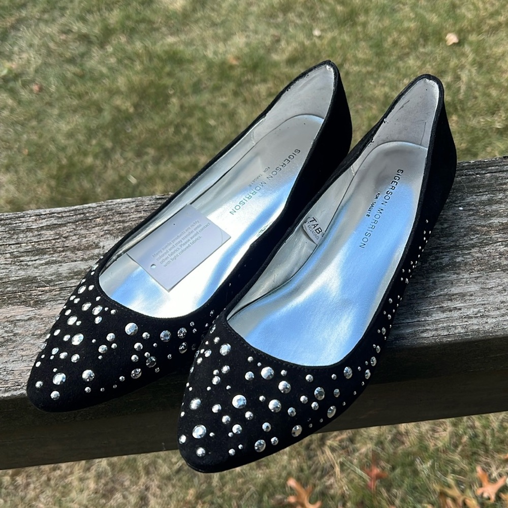 Sigerson Morrison Black Suede Studded Ballet Flats Size 7